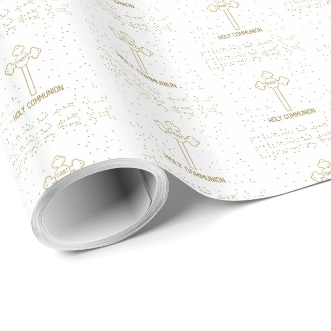 Papel De Presente Nome Personalizado Primeira Comunhão Cruz com Apar (Ponta do rolo)