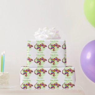 Papel De Presente Nome personalizado Rainbow Salamander Birthday