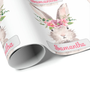 Papel De Presente Nome Personalizado Rapariga Coelho Rosa