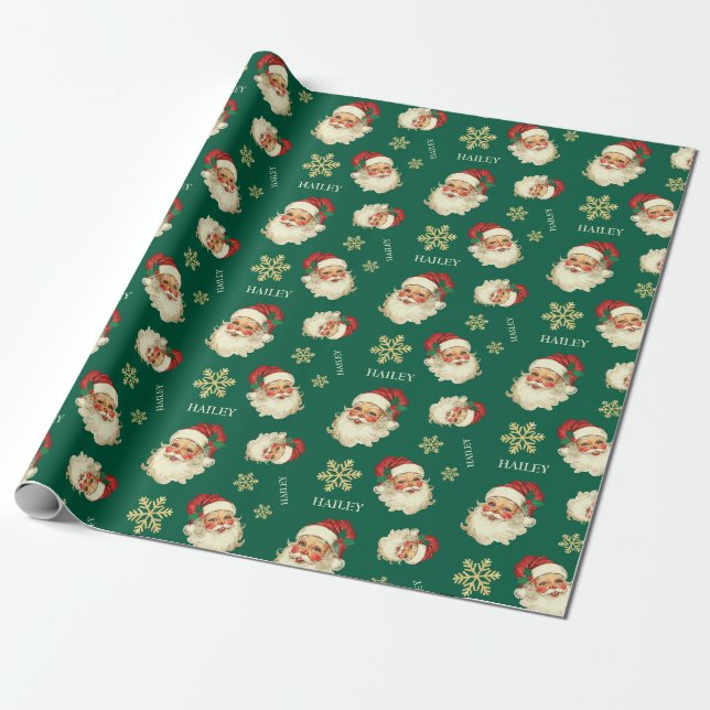 Papel De Presente Nome Personalizado Rosto do Papai Noel Presente Ve (Desenrolado)