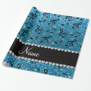 Papel De Presente Nome personalizado sky blue glitter music notes