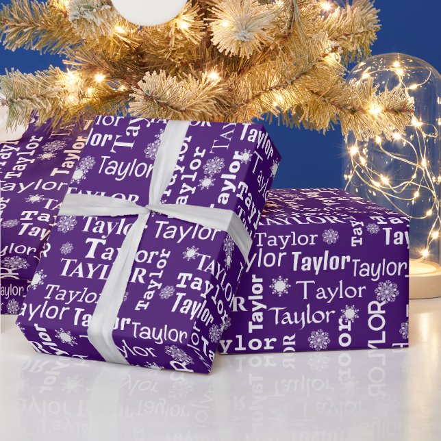 Papel De Presente Nome Personalizado TAYLOR com Flocos de Neve (Feriados)