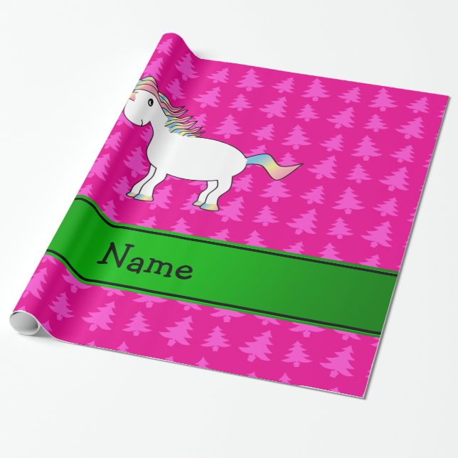 Papel De Presente Nome personalizado unicórnio pink (Desenrolado)
