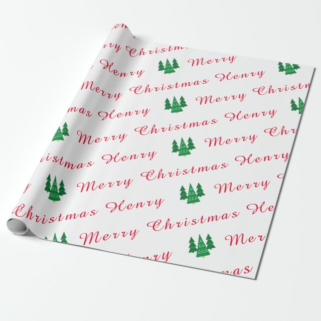 Papel De Presente Nome Personalizado Vermelho e Branco Feliz Natal (Desenrolado)