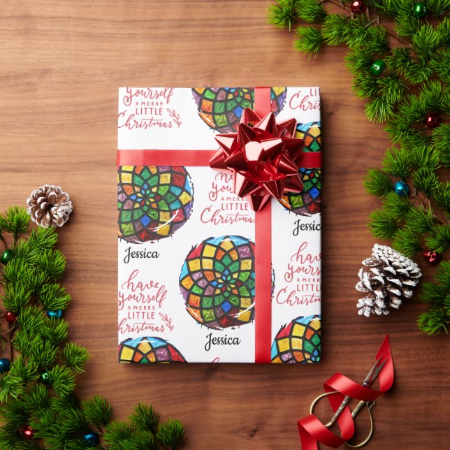 Papel De Presente Nome personalizável de Natal do Vidro Armazenado (Presente de Natal)