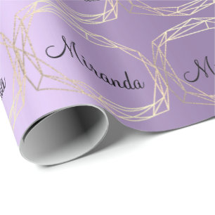 Papel De Presente Nome Poligonal Roxo Plum Champaigne Dourado Diamon