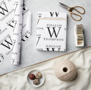 Papel De Presente Nome preto e branco legante monograma