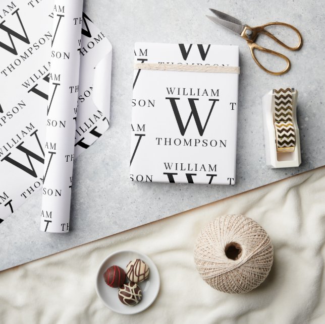 Papel De Presente Nome preto e branco legante monograma (Artesanato)