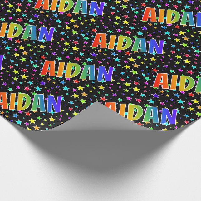 Papel De Presente Nome próprio do arco-íris "AIDAN" + estrelas (Ponta)