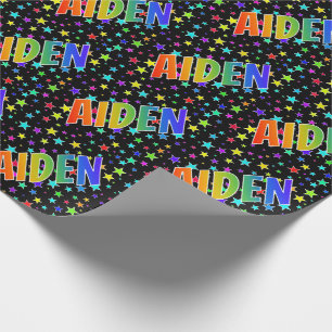 Papel De Presente Nome próprio do arco-íris "AIDEN" + estrelas