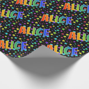 Papel De Presente Nome próprio do arco-íris "ALICE" + estrelas