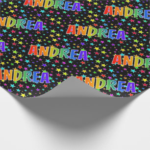 Papel De Presente Nome próprio do arco-íris "ANDREA" + estrelas