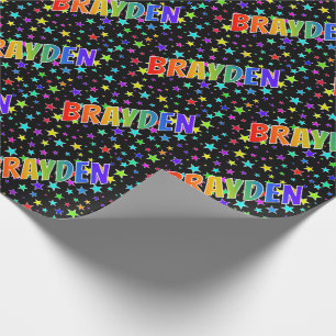 Papel De Presente Nome próprio do arco-íris "BRAYDEN" + estrelas