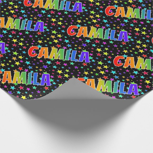 Papel De Presente Nome próprio do arco-íris "CAMILA" + estrelas (Ponta)