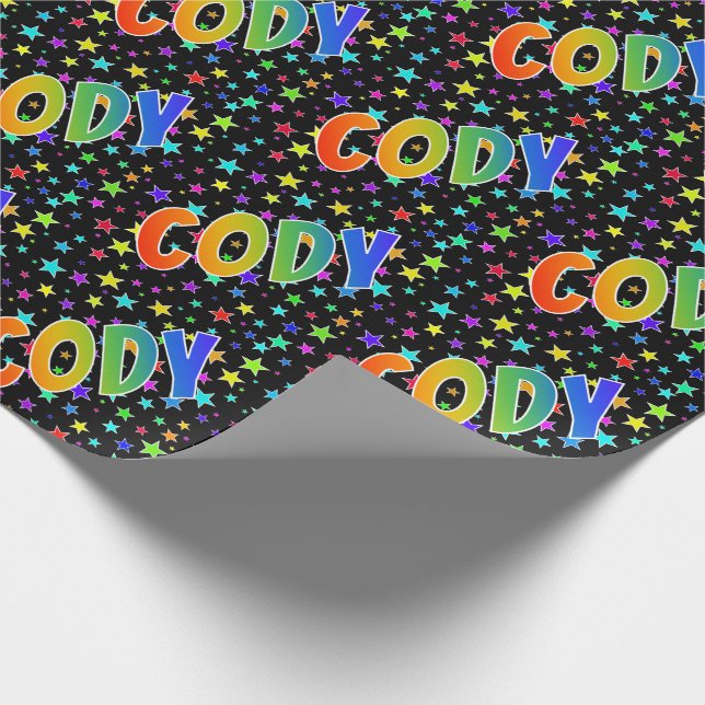 Papel De Presente Nome próprio do arco-íris "CODY" + estrelas (Ponta)
