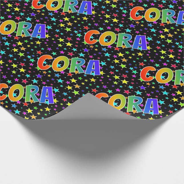 Papel De Presente Nome próprio do arco-íris "CORA" + estrelas (Ponta)