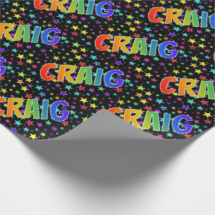 Papel De Presente Nome próprio do arco-íris "CRAIG" + estrelas