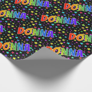 Papel De Presente Nome próprio do arco-íris "DONNA" + estrelas