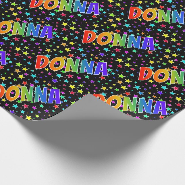 Papel De Presente Nome próprio do arco-íris "DONNA" + estrelas (Ponta)