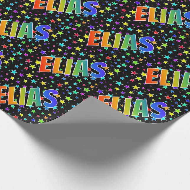 Papel De Presente Nome próprio do arco-íris "ELIAS" + estrelas (Ponta)