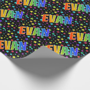 Papel De Presente Nome próprio do arco-íris "EVAN" + Estrelas