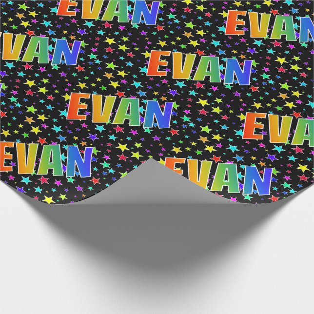 Papel De Presente Nome próprio do arco-íris "EVAN" + estrelas (Ponta)