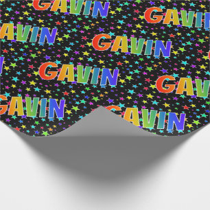 Papel De Presente Nome próprio do arco-íris "GAVIN" + estrelas