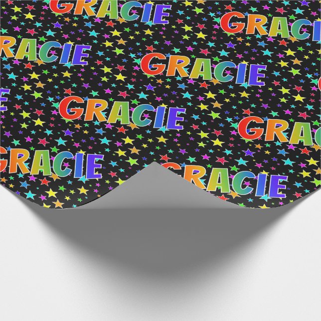 Papel De Presente Nome próprio do arco-íris "GRACIE" + estrelas (Ponta)