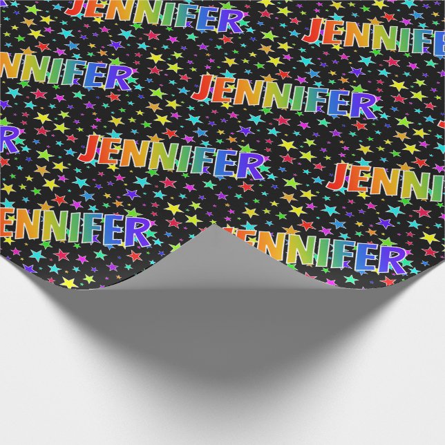 Papel De Presente Nome próprio do arco-íris "JENNIFER" + estrelas (Ponta)