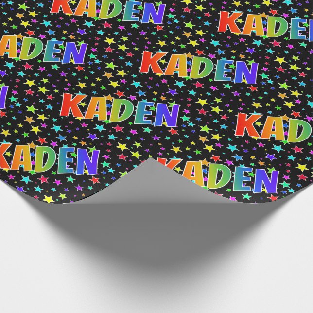 Papel De Presente Nome próprio do arco-íris "KADEN" + estrelas (Ponta)