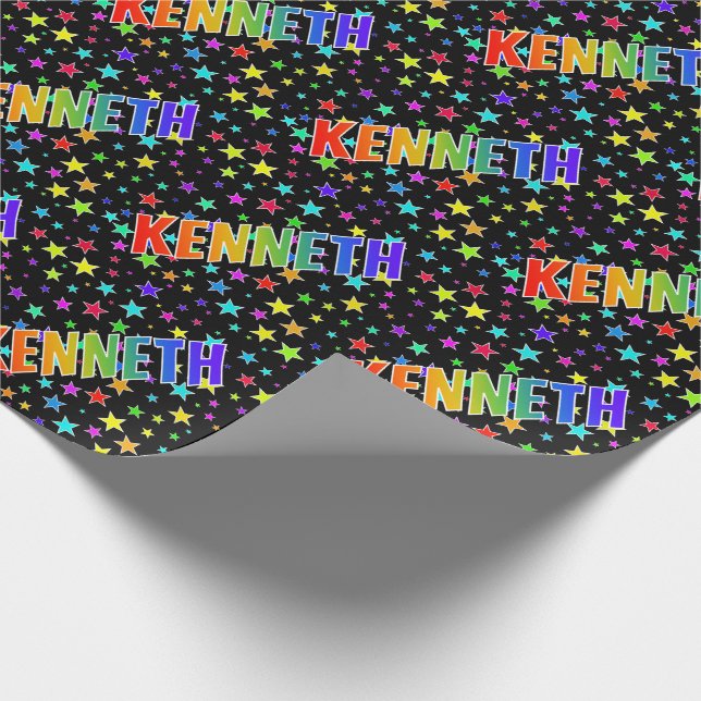Papel De Presente Nome próprio do arco-íris "KENNETH" + estrelas (Ponta)