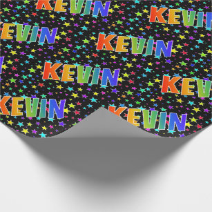 Papel De Presente Nome próprio do arco-íris "KEVIN" + estrelas
