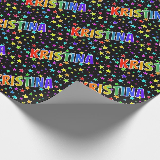 Papel De Presente Nome próprio do arco-íris "KRISTINA" + estrelas (Ponta)