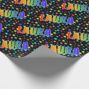 Papel De Presente Nome próprio do arco-íris "LAURA" + estrelas