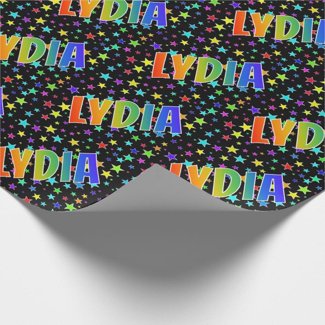 Papel De Presente Nome próprio do arco-íris "LYDIA" + estrelas (Ponta)
