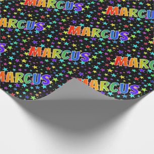 Papel De Presente Nome próprio do arco-íris "MARCUS" + estrelas