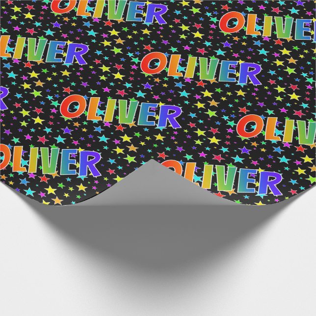 Papel De Presente Nome próprio do arco-íris "OLIVER" + estrelas (Ponta)