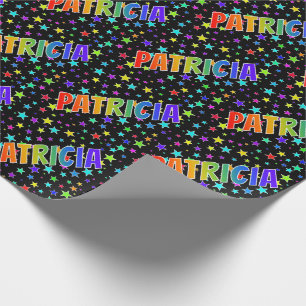 Papel De Presente Nome próprio do arco-íris "PATRICIA" + estrelas