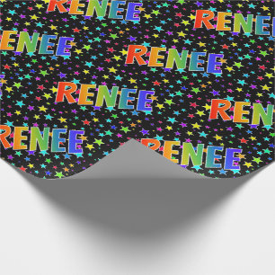 Papel De Presente Nome próprio do arco-íris "RENEE" + estrelas