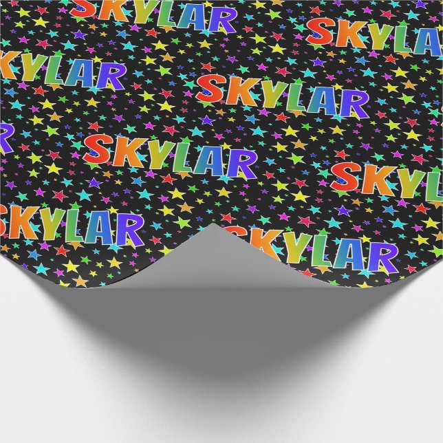 Papel De Presente Nome próprio do arco-íris "SKYLAR" + estrelas (Ponta)