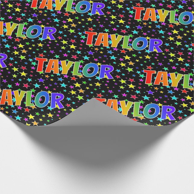 Papel De Presente Nome próprio do arco-íris "TAYLOR" + estrelas (Ponta)