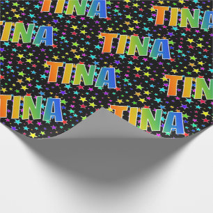 Papel De Presente Nome próprio do arco-íris "TINA" + estrelas