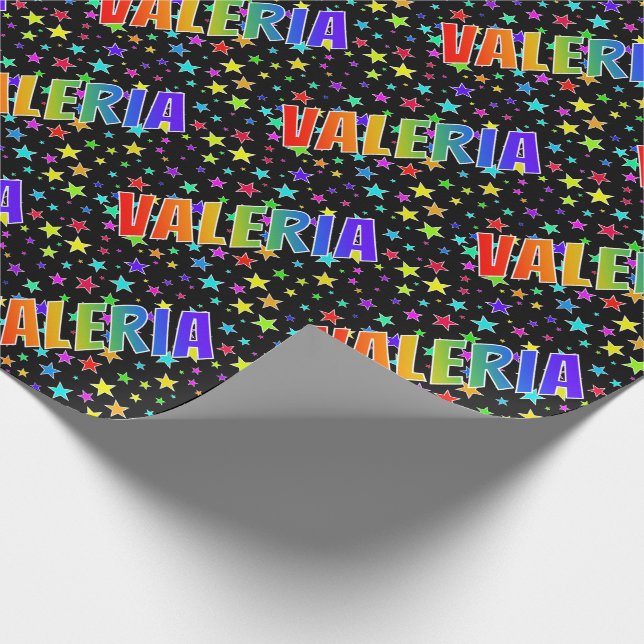 Papel De Presente Nome próprio do arco-íris "VALERIA" + estrelas (Ponta)