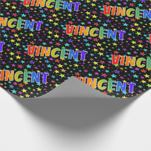 Papel De Presente Nome próprio do arco-íris "VINCENT" + estrelas