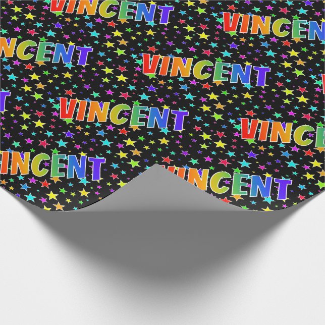 Papel De Presente Nome próprio do arco-íris "VINCENT" + estrelas (Ponta)