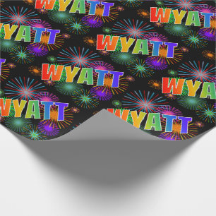 Papel De Presente Nome próprio do arco-íris "WYATT" + Fireworks