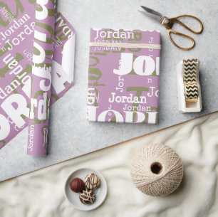 Papel De Presente Nome repetitivo Lilac Green White Modern Neutrais