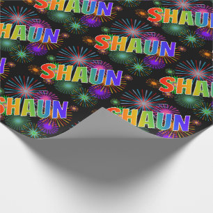 Papel De Presente Nome "SHAUN" do arco-íris + Fogos-de-artifício