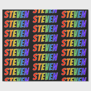 Papel De Presente Nome "STEVEN" do arco-íris; Divertimento &