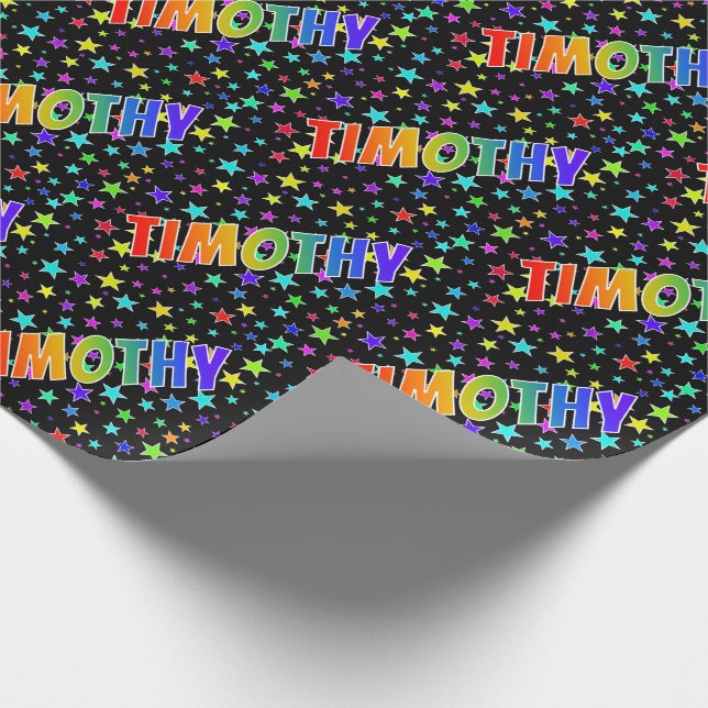 Papel De Presente Nome Timothy "TIMOTHY" + Estrelas com Arco-íris (Ponta)